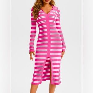 NEW Womens Striped Sweater Dress V Neck Collared Long Sleeve Color Block Bodycon